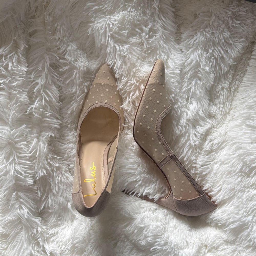 Lulus Van Nude Pointed-Toe Polka Dot Mesh Pumps